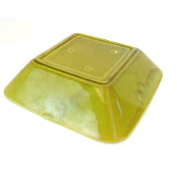 Ceramic Bread Basket Serving Bowl Rolls 9.5" Square Mid Century Vtg Olive Green - Picture 4 of 5